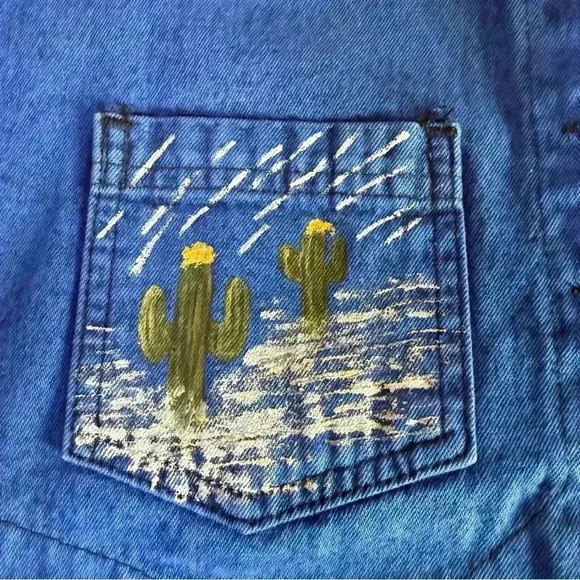 Vintage 80's Sundance Denim Vest Size Medium Acid Wash Painted Southwest Aztec - Picture 4 of 9